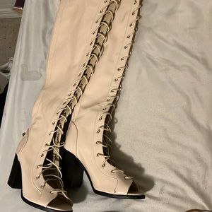 Cape Ribbon Beige thigh high boots, good condition, worn once